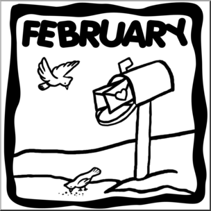 Clip Art: Month Graphic: February B&W