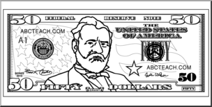 Clip Art: Fifty Dollar Bill Outline Front