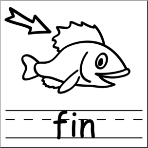 Clip Art: Basic Words: Fin B&W Labeled