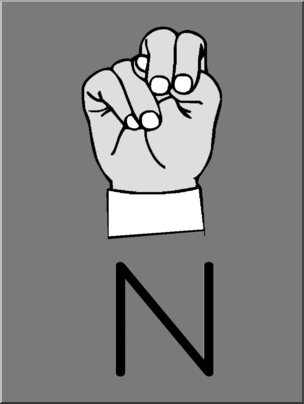 Clip Art: Manual Alphabet N Grayscale