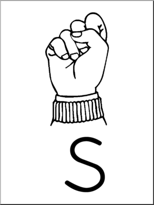 Clip Art: Manual Alphabet S B&W
