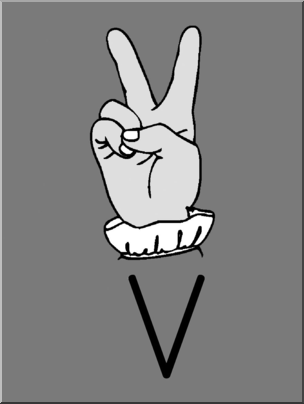 Clip Art: Manual Alphabet V Grayscale