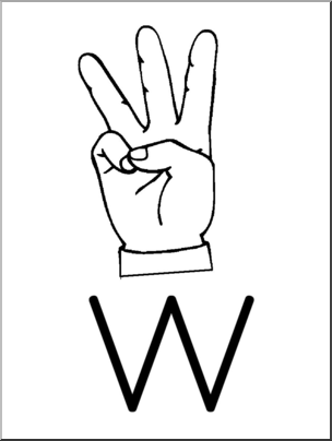 Clip Art: Manual Alphabet W BW