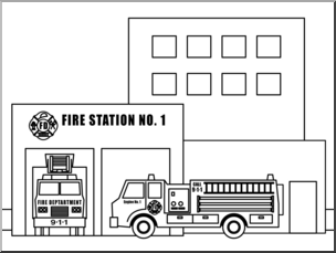 Clip Art: Buildings: Fire Station B&W – Abcteach