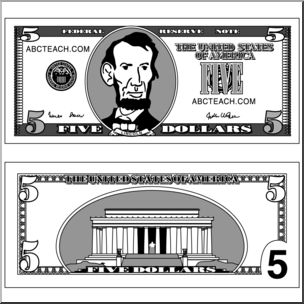 Clip Art: Five Dollar Bill Grayscale