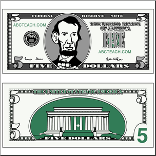 Clip Art: Five Dollar Bill Color