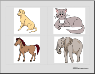 Flashcards: Animals–dog, cat, horse, elephant (ESL)