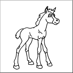 Clip Art: Cartoon Horse: Foal B&W
