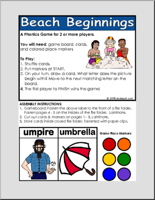 Folder Game – Beach Beginnings (beginning vowel sounds) Phonics