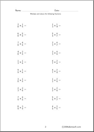 Fraction Multiplication – unlike (set 2) Worksheet