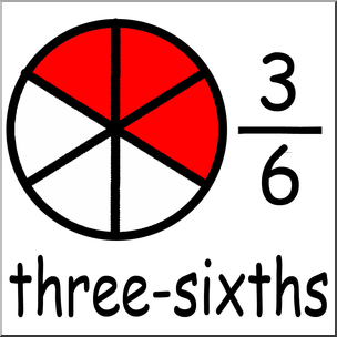 Clip Art: Labeled Fractions: 06 3/6 Three Sixths Color – Abcteach