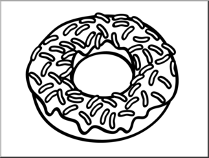 Clip Art: Doughnut: Frosted w/ Sprinkles B&W
