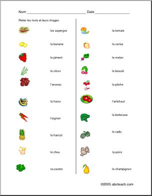 French: Fruits et lÃˆgumes, association de l’image au mot