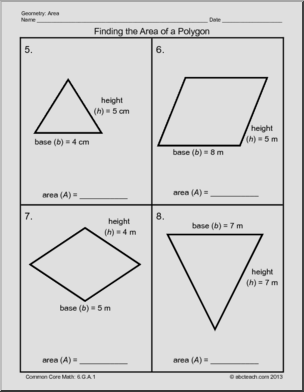 Practice – Finding the Area of a Polygon (grade 6) Common Core