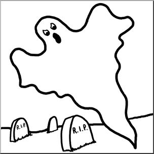 Clip Art: Ghost in Cemetery B&W