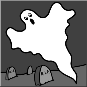 Clip Art: Ghost in Cemetery Grayscale