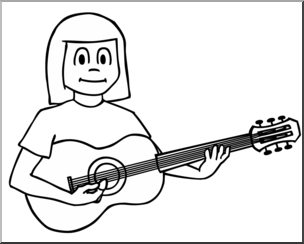 Clip Art: Girl Playing Guitar B&W