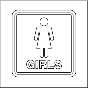 Clip Art: Signs: Restroom: Girls B&W