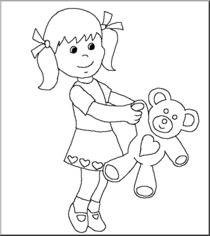 Clip Art: Kids: Girl w/ Teddy Bear