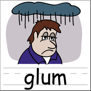 Clip Art: Basic Words: Glum Color Labeled