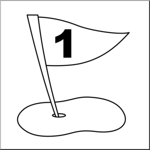 Clip Art: Number Set 3: Golf Flag 01 B&W