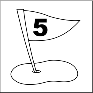 Clip Art: Number Set 3: Golf Flag 05 B&W