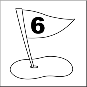 Clip Art: Number Set 3: Golf Flag 06 B&W