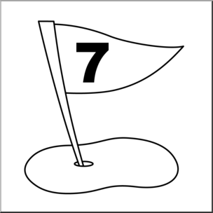 Clip Art: Number Set 3: Golf Flag 07 B&W