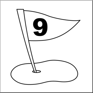 Clip Art: Number Set 3: Golf Flag 09 B&W