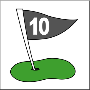 Clip Art: Number Set 3: Golf Flag 10 Color
