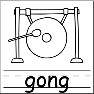 Clip Art: Basic Words: Gong B&W Labeled