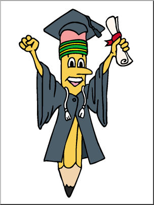 Clip Art: Cartoon Graduate Pencil Color