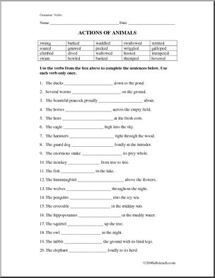 Verbs – Animal Action (upper elem) Worksheet – Abcteach