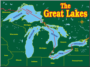 Clip Art: Great Lakes Map 1 Color Labeled