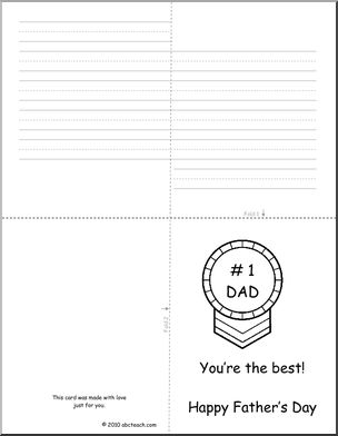 Greeting Card: Happy Father’­s Day – # 1 Dad Blue Ribbon theme K-1 (B&W ...