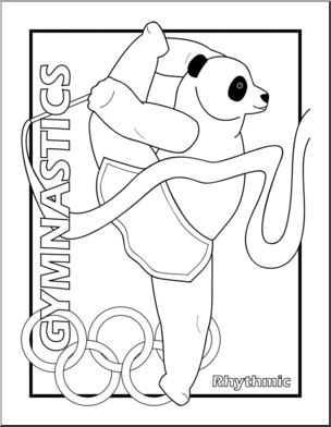 Clip Art: Cartoon Olympics: Panda Gymnastics Rhythmic B&W