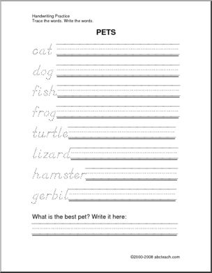 Handwriting Practice: Pets (DN-style font)