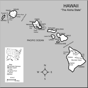 Clip Art: US State Maps: Hawaii Grayscale Detailed