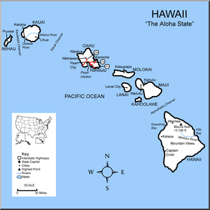 Clip Art: US State Maps: Hawaii Color Detailed