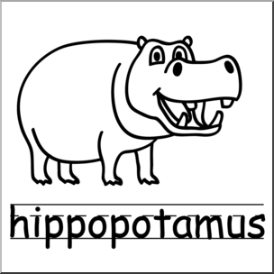 Clip Art: Basic Words: Hippopotamus B&W Labeled
