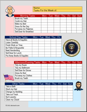 Chart: Homeschool Daily Tasks President’s Day