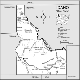 Clip Art: US State Maps: Idaho Grayscale Detailed
