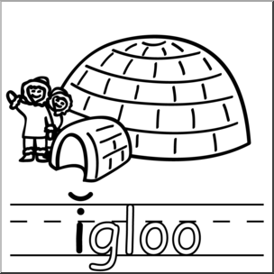 Clip Art: Basic Words: “I” Short Sound Phonics: Igloo B&W – Abcteach