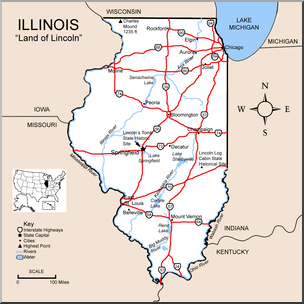 Clip Art: US State Maps: Illinois Color Detailed – Abcteach