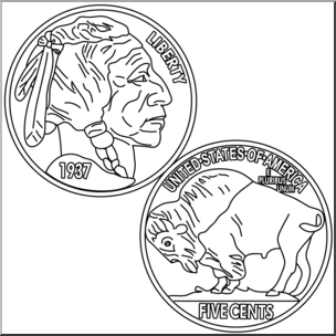 Clip Art: Indian Head Nickel B&W