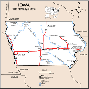 Clip Art: US State Maps: Iowa Color Detailed