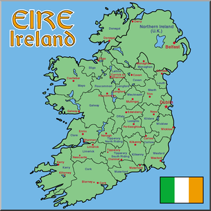 Clip Art: Ireland Map Color Labeled – Abcteach