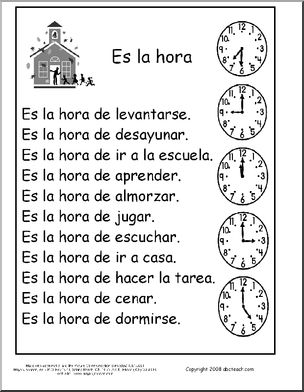 Spanish: Vocabulario – La hora y la rutina diaria (primaria)