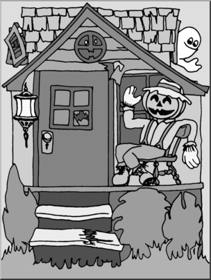Clip Art: Halloween Houses: Jack’s Shack Grayscale