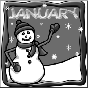 Clip Art: Month Graphic: January Grayscale
